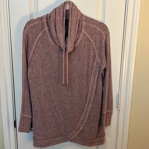 Cowlneck tunic. Pink/grey Heather. Size medium. Drawstring neckline.